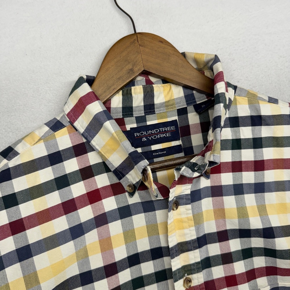 Roundtree Yorke Button Down Shirt Mens XL Multi Oxford Plaid Casual OCBD Check